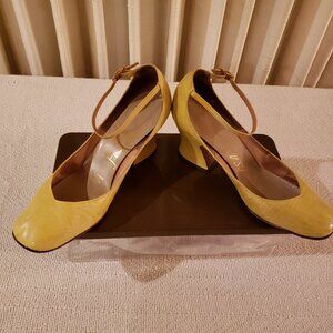 L. S. Ayres Vintage Heels SZ 8 Leather Venetian Ombre  Lemon Yellow